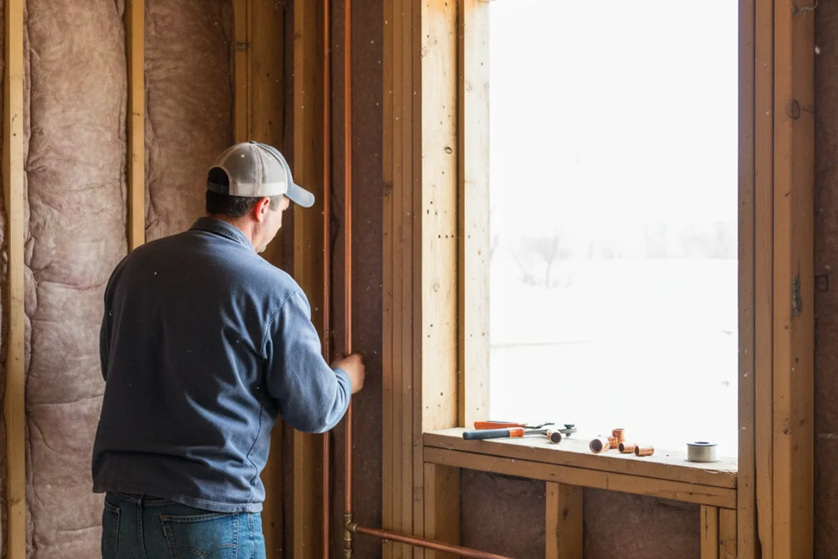Licensed plumber running new copper supply lines in a Yarnell home